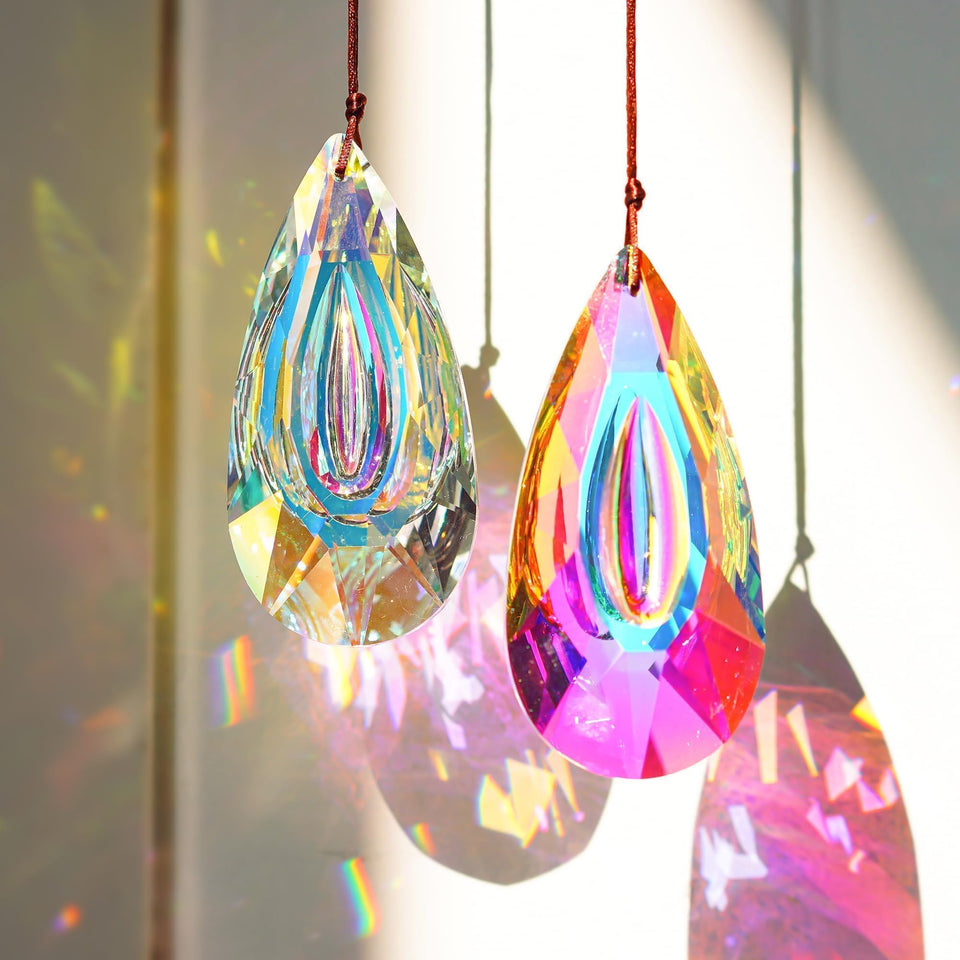 HDCRYSTALGIFTS 89mm prism hanging shimmers, creating colorful rainbows in your window for mood and light