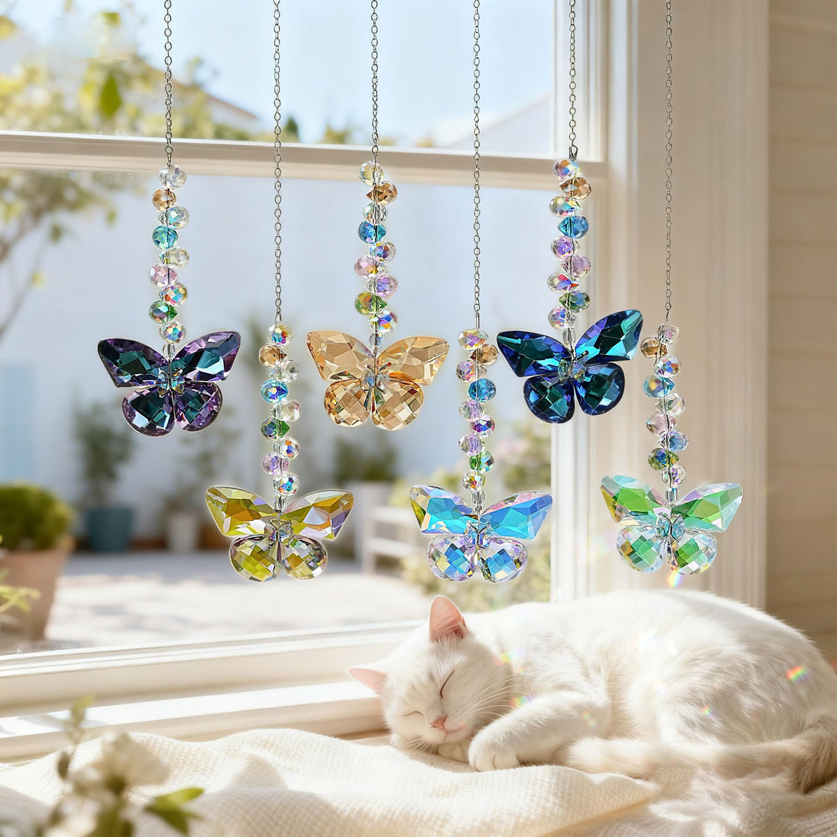 HDCRYSTALGIFTS crystal butterfly suncatcher multicolor hangs indoors for magical light decor.