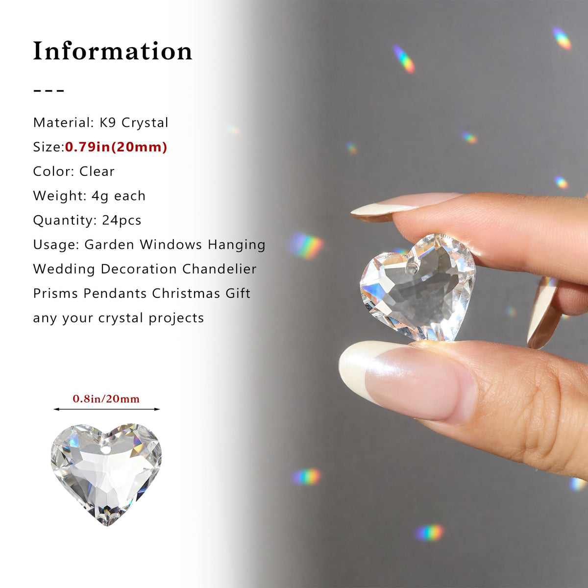HDCRYSTALGIFTS clear glass heart beads illuminate windows with subtle sparkle
