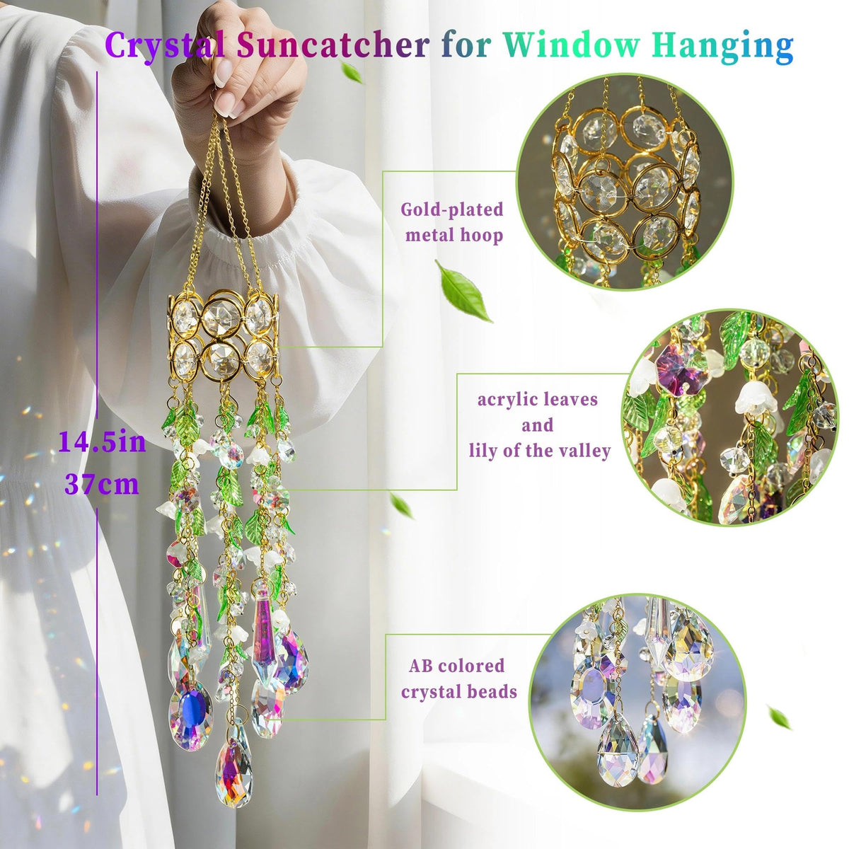 HDCRYSTALGIFTS crystal beads leaf detail showcases cottagecore charm.