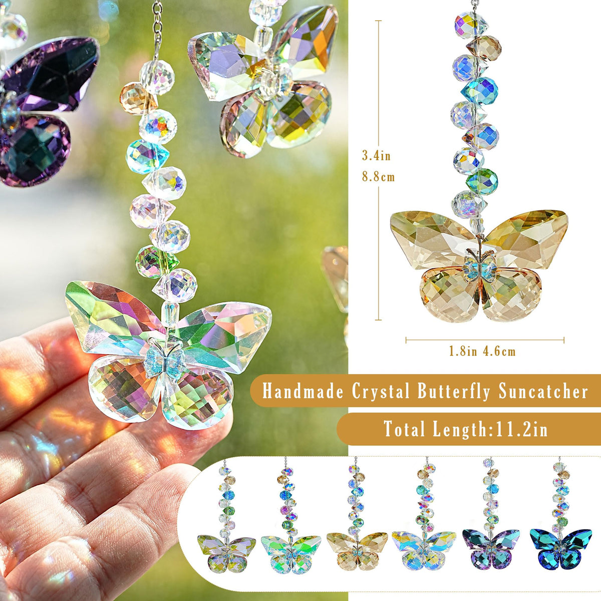 HDCRYSTALGIFTS butterfly suncatcher sees sunlight outdoors to brighten patios or gardens.