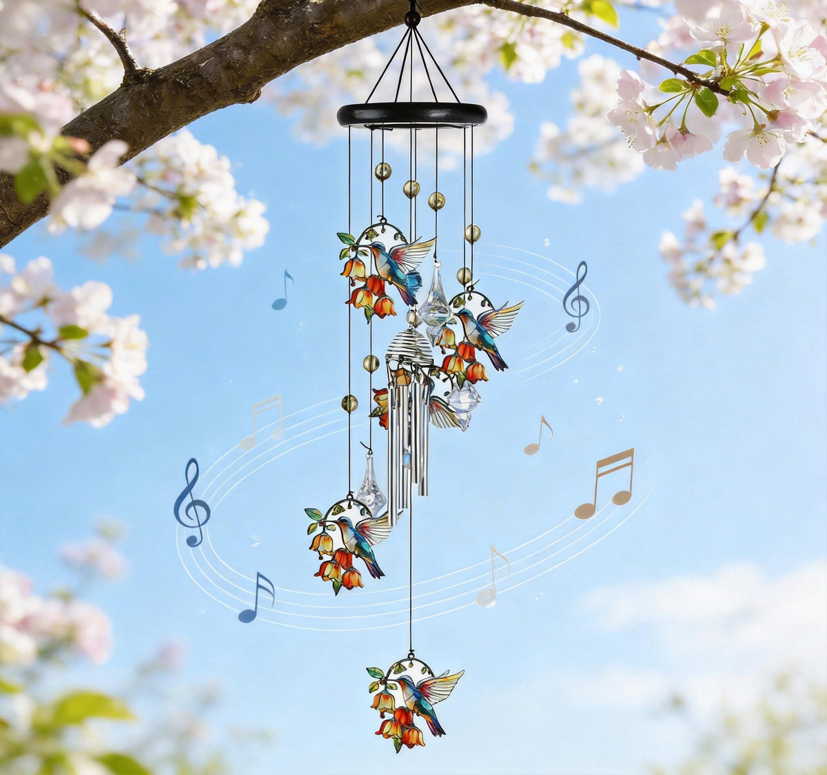 HDCRYSTALGIFTS four-tube chime produces calming tones in breeze.