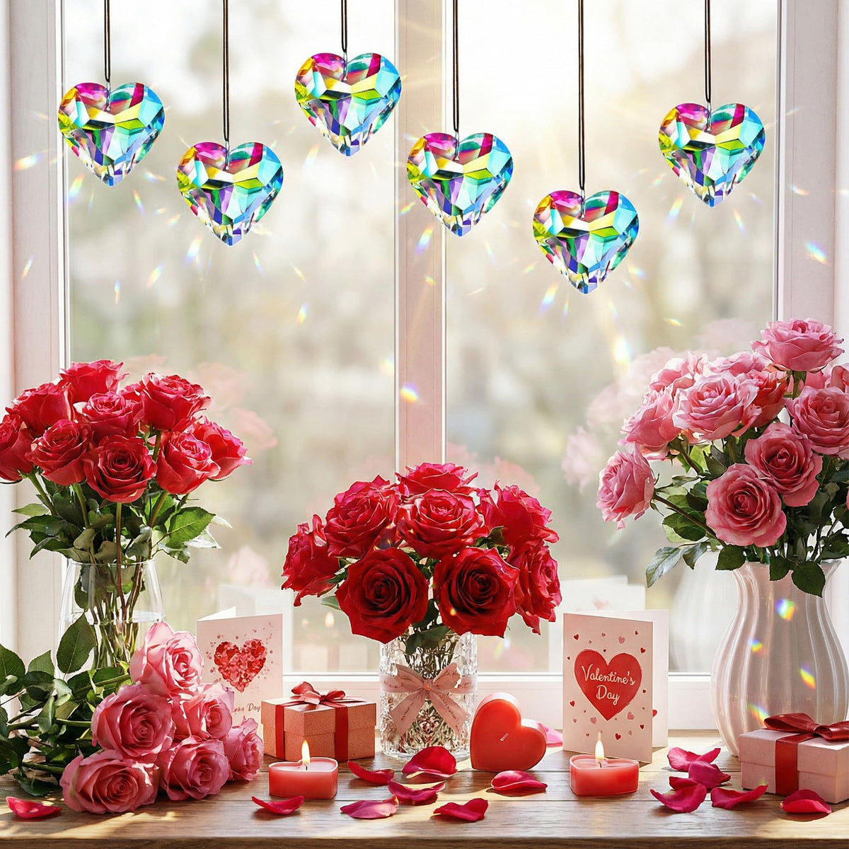 HDCRYSTALGIFTS crystal heart prisms decorate garden and doorway spaces