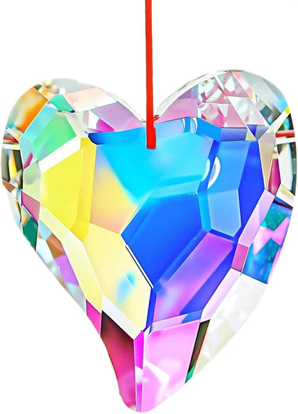 HDCRYSTALGIFTS heart crystal prism suncatcher catching sunlight to create vivid rainbows