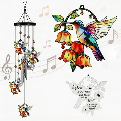HDCRYSTALGIFTS hummingbird wind chime with crystals for a serene garden accent.