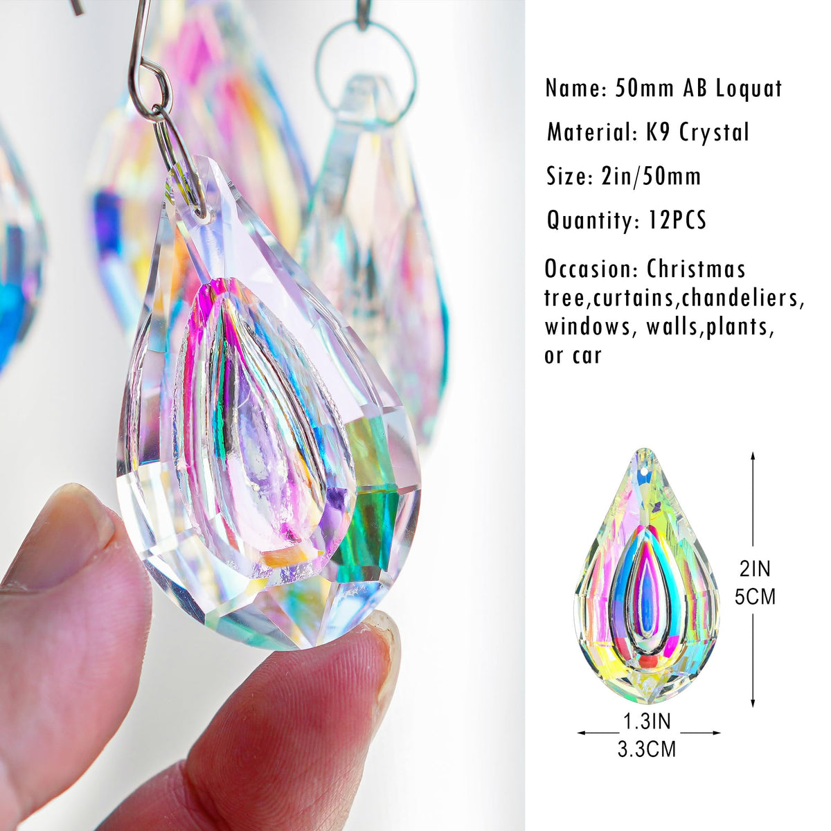 HDCRYSTALGIFTS loquat 50mm suncatcher on windows adds color and sparkle.