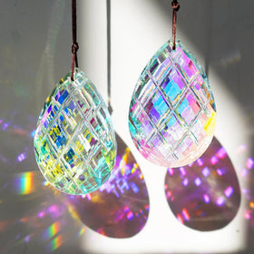 HDCRYSTALGIFTS Set 2 AB crystal suncatchers sparkle in a sunlit window for colorful rainbows