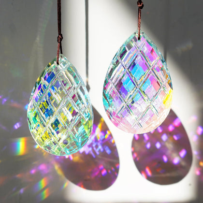 HDCRYSTALGIFTS Set 2 AB crystal suncatchers sparkle in a sunlit window for colorful rainbows