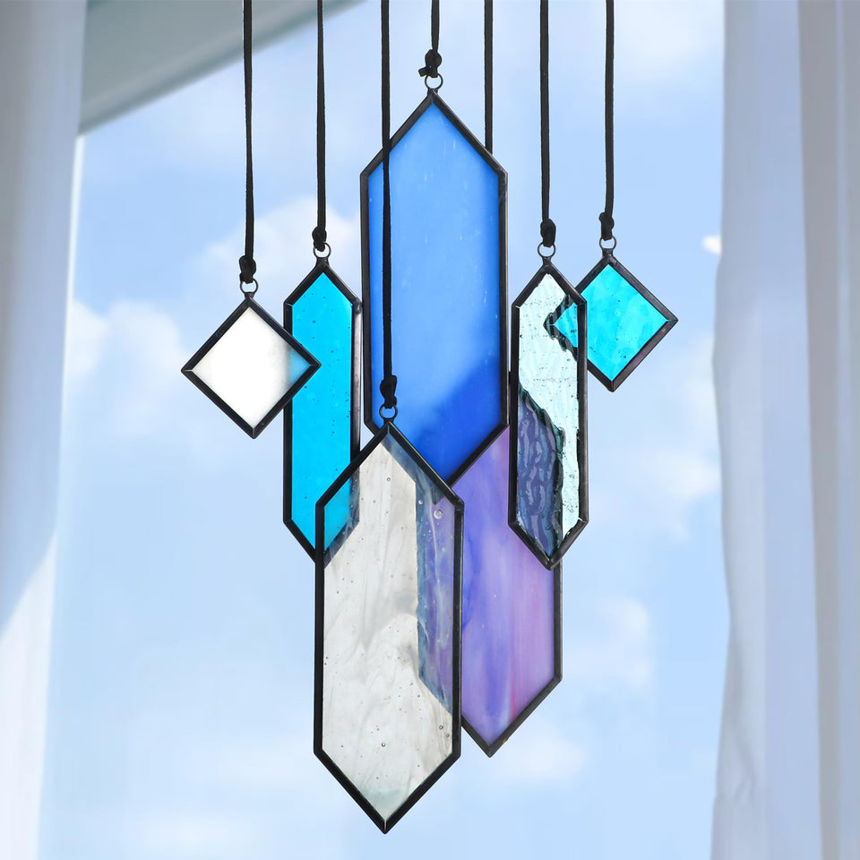 HDCRYSTALGIFTS stained glass earth-tones small panel catching sunlight for bright window color