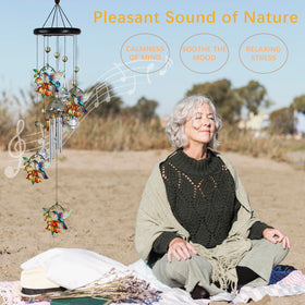 HDCRYSTALGIFTS 27-inch wind chime blends durable metal with wood and crystal.