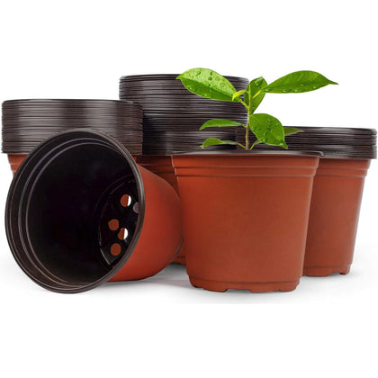 Hdeoops 6-inch plastic nursery pot top view showing easy grip and drainage.
