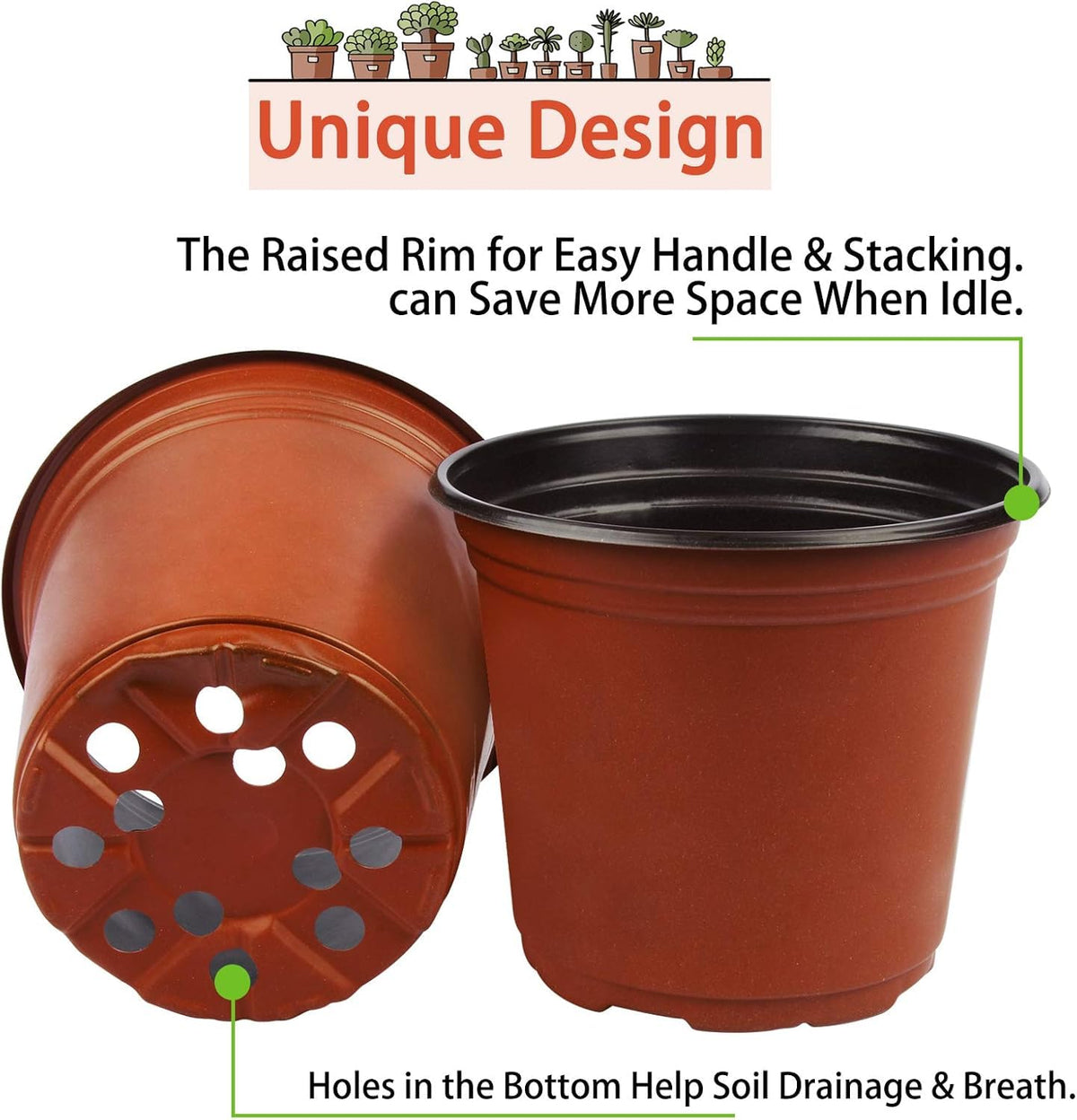 Hdeoops raised rim design enables effortless transplant grips.
