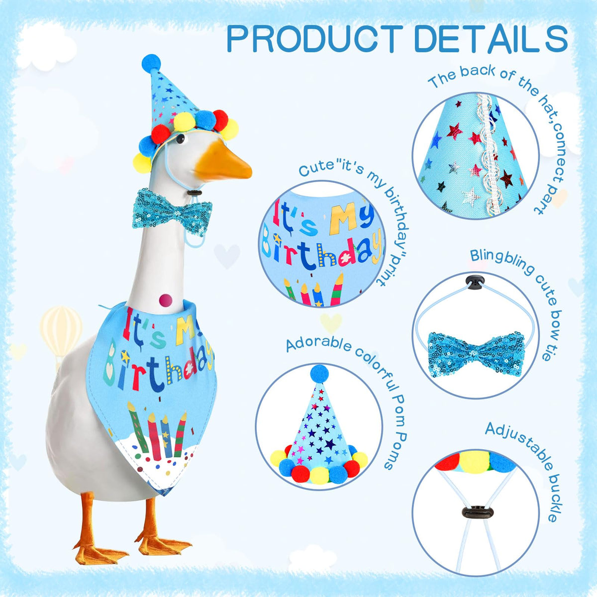 HDGDT birthday hat on goose for colorful outdoor party vibes
