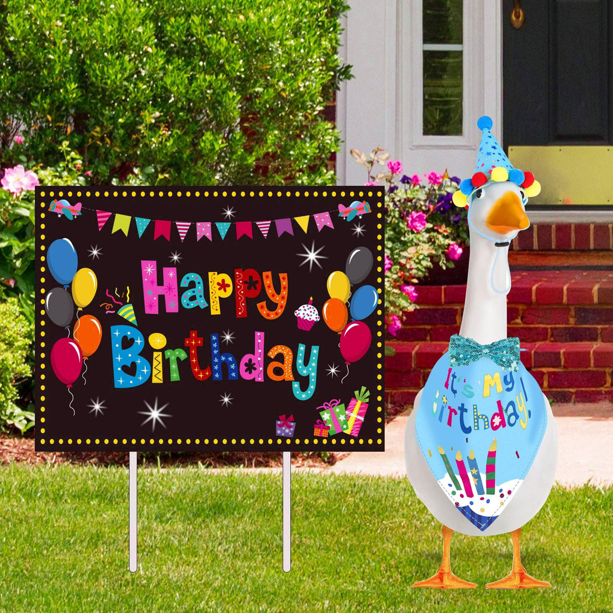 HDGDT porch goose outfit enhances lawn decor for celebrations