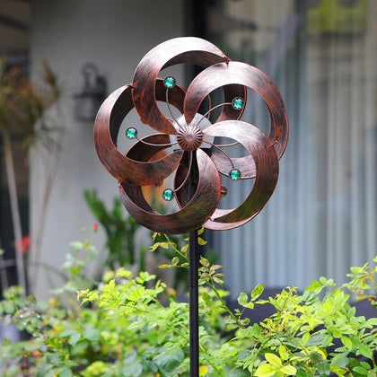 HDNICEZM Solar Wind Spinner with glass ball displays jewel tones in breeze for outdoor appeal.