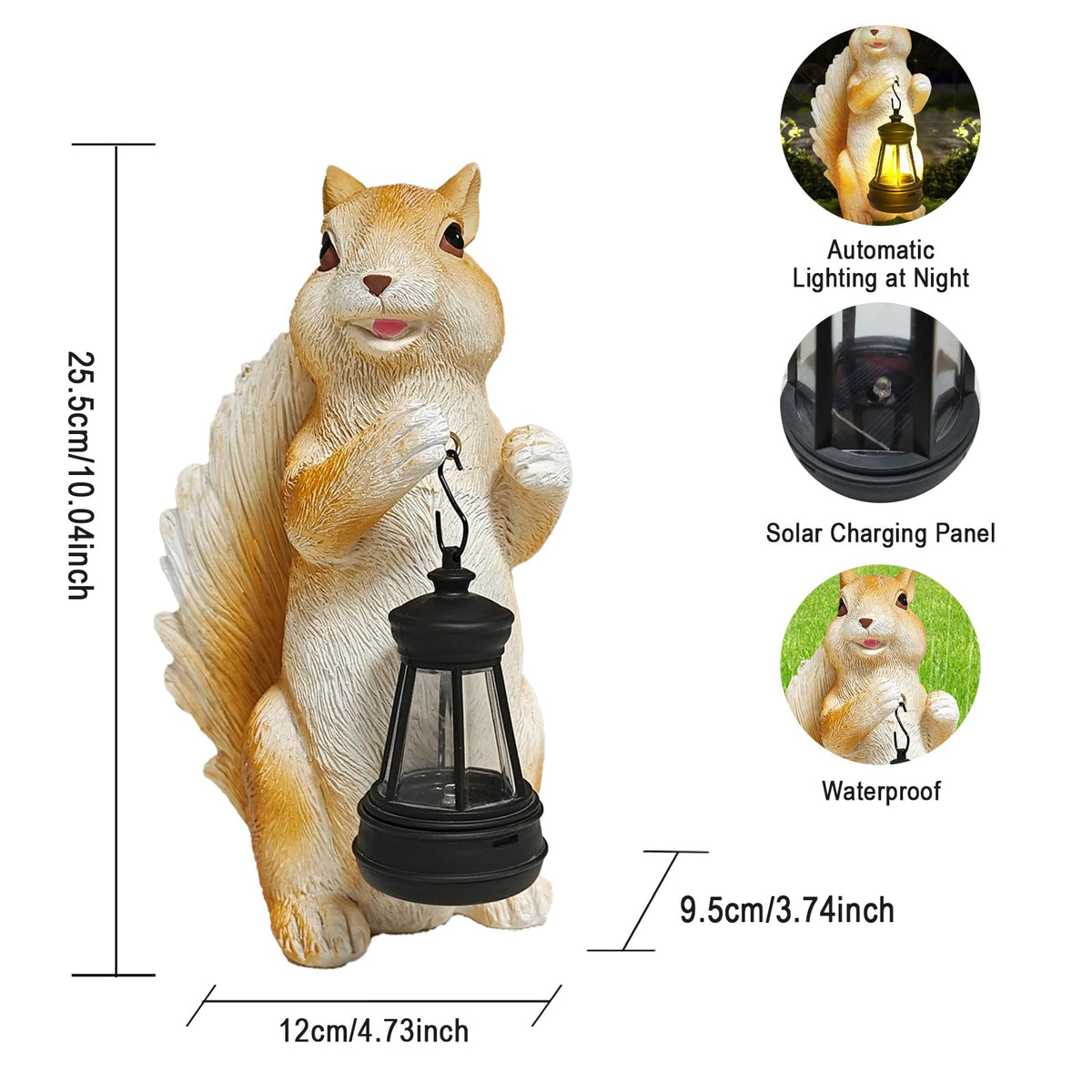 HDOOMN outdoor solar lantern squirrel statue in resin