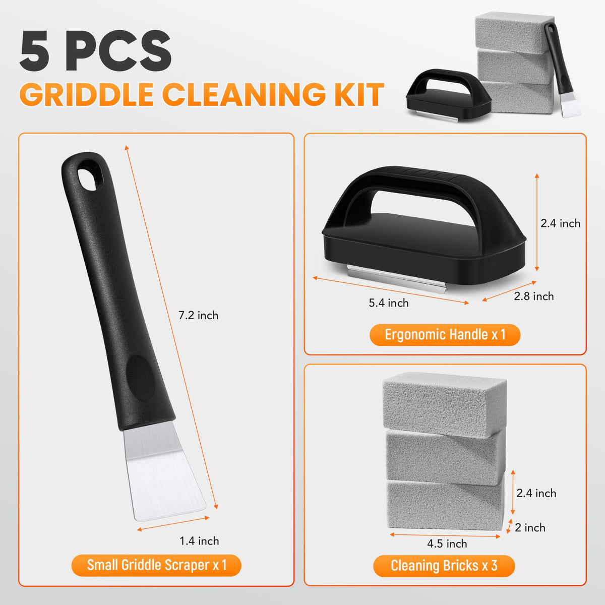 HE-SANQI grill brick handle assembly showing ergonomic grip during cleaning.