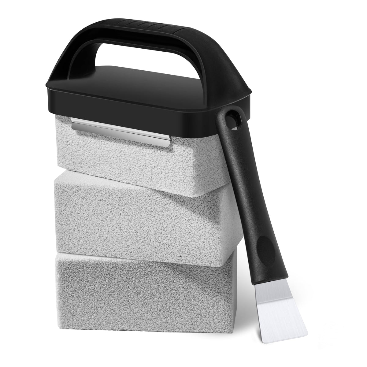 HE-SANQI grill brick demonstrating heavy-duty cleaning on a flat top with grease removal.