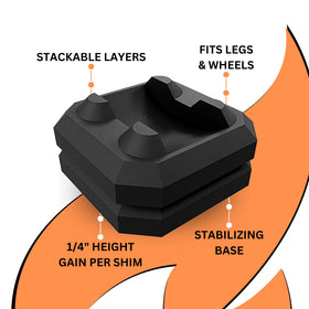 Head Concepts shims under griddle leg show quick, level setup for even heat.