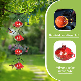 Headak Life hanging hummingbird feeder in a sunny outdoor garden