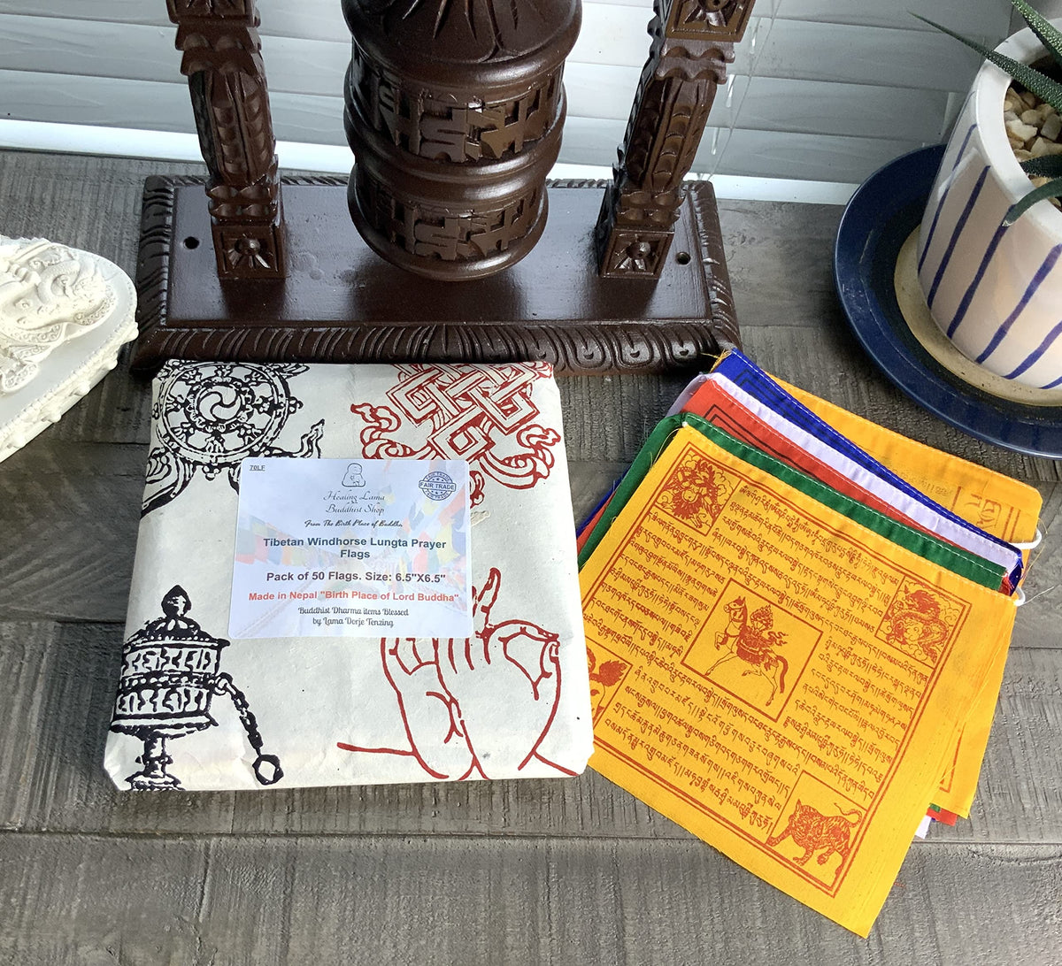 Healing Lama five-elements colors flag set adds vibrant energy to a meditation corner.