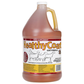 Healthy Coat Goat Formula in a gallon bottle supports body condition and structural balance.