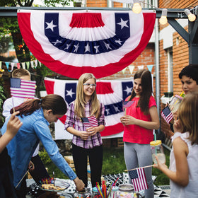 Heartome US flag pleated banners brighten doors for Memorial Day and Independence Day.