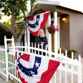 Heartome Fourth of July banner flags for porch or fence display.