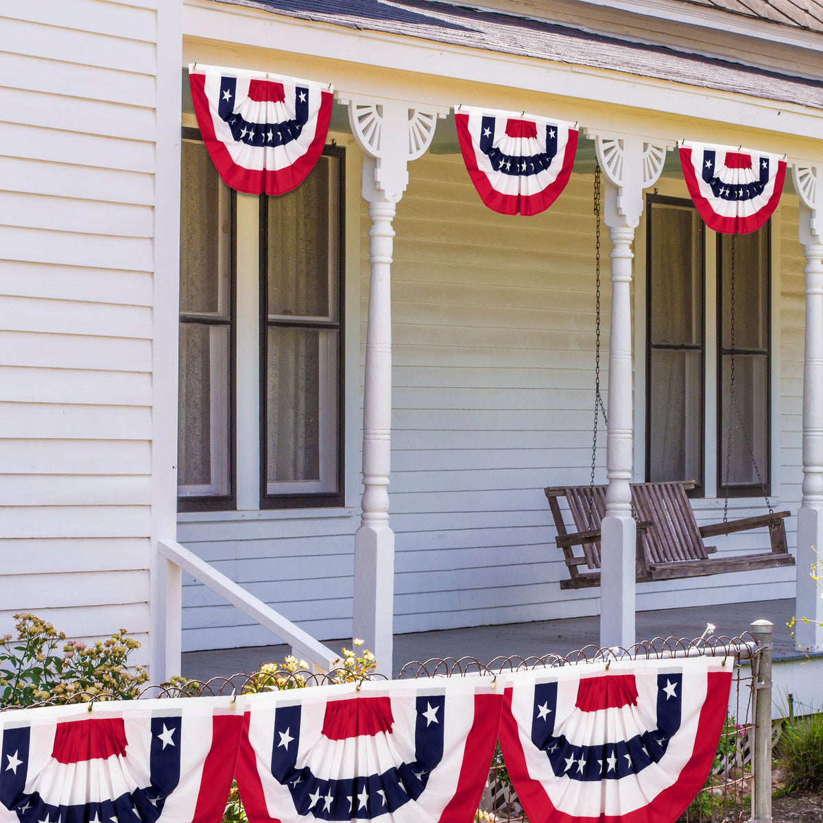 Heartome USA flag banner double-sided for versatile porch or yard decor.