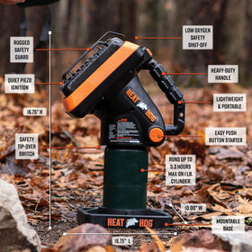 Heat Hog 1lb propane tank operation enables quiet heating.