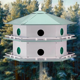 Heath Outdoor AH-12D 12-room aluminum purple martin house front view emphasizes lightweight handling