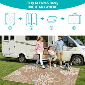 HEBE camping rug with corner stakes stays in place.