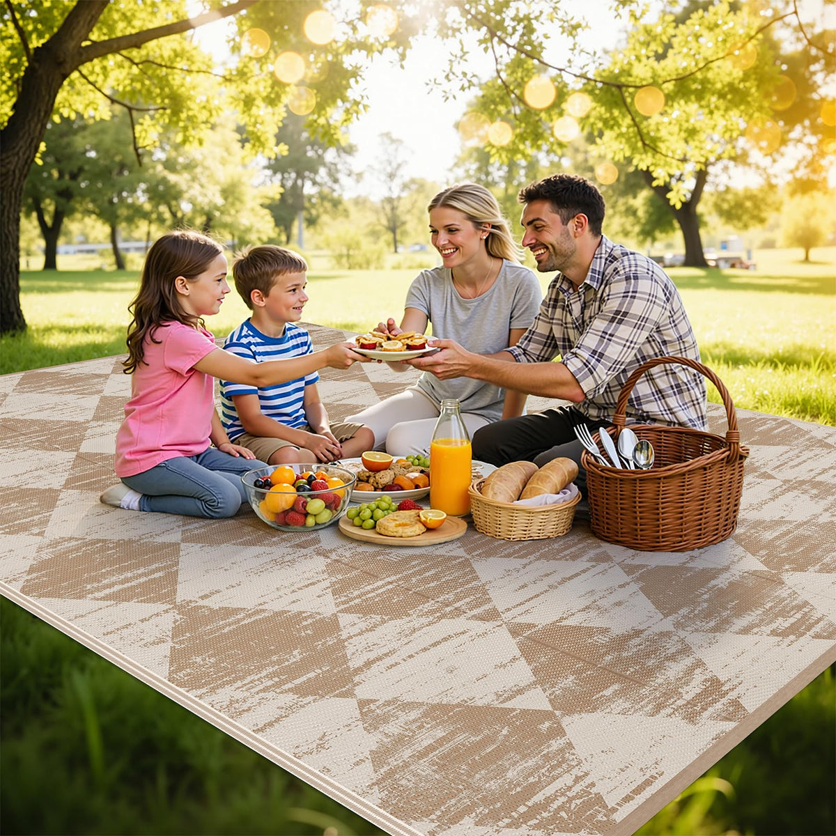 HEBE checkered rug 8x10 reversible views highlight two styles for outdoor living