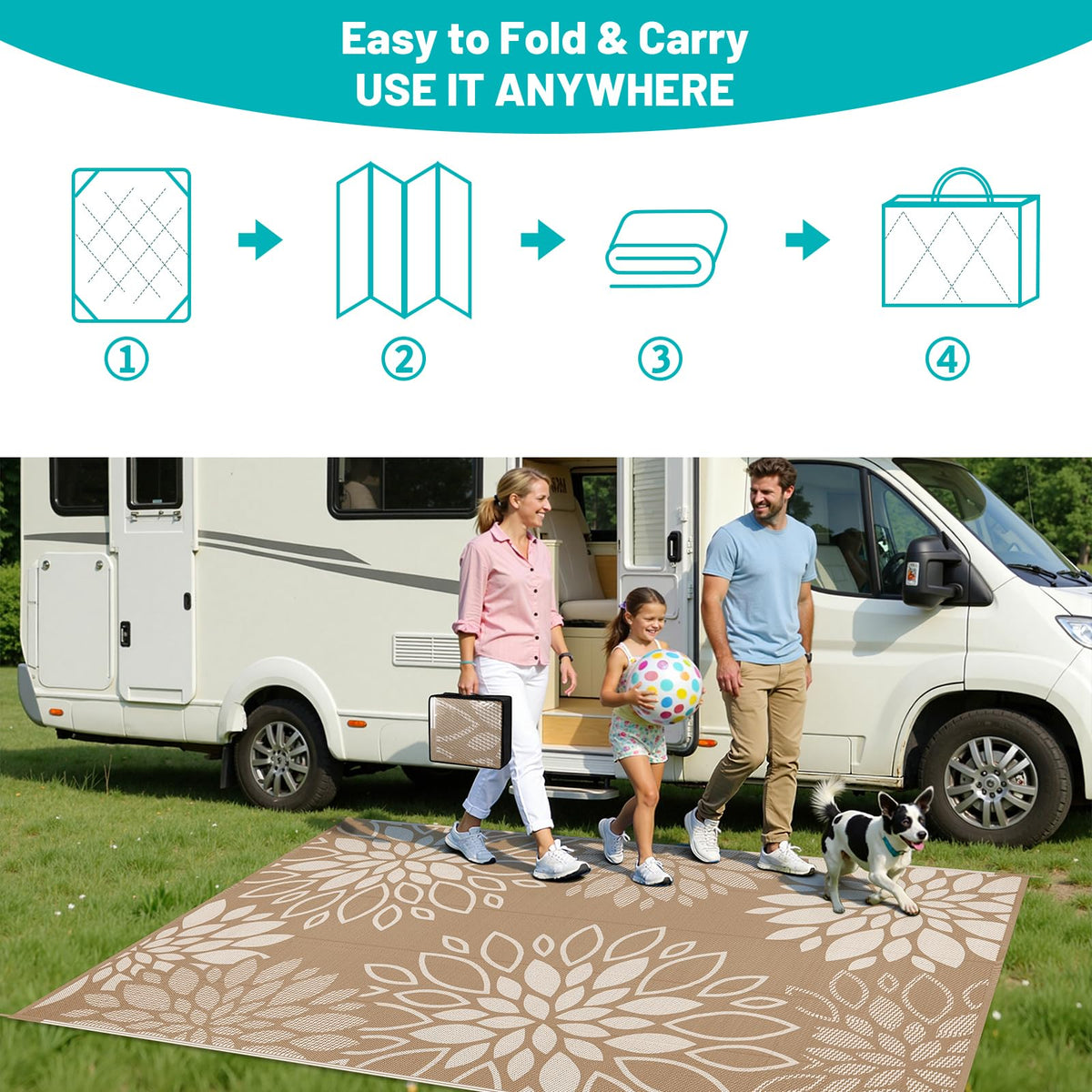 HEBE corner-loops and stakes keep rug secure on outdoor surfaces