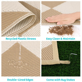 HEBE Easy-Clean Outdoor Rug wipes clean after outdoor gatherings.