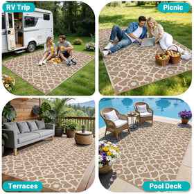 HEBE non-slip backing keeps rug stable on patios and decks.