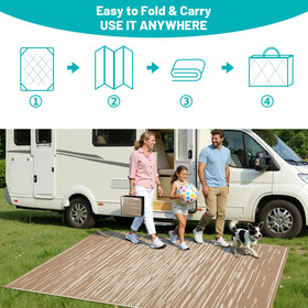 HEBE Outdoor Rug 5x8 includes stakes to secure on grass or dirt
