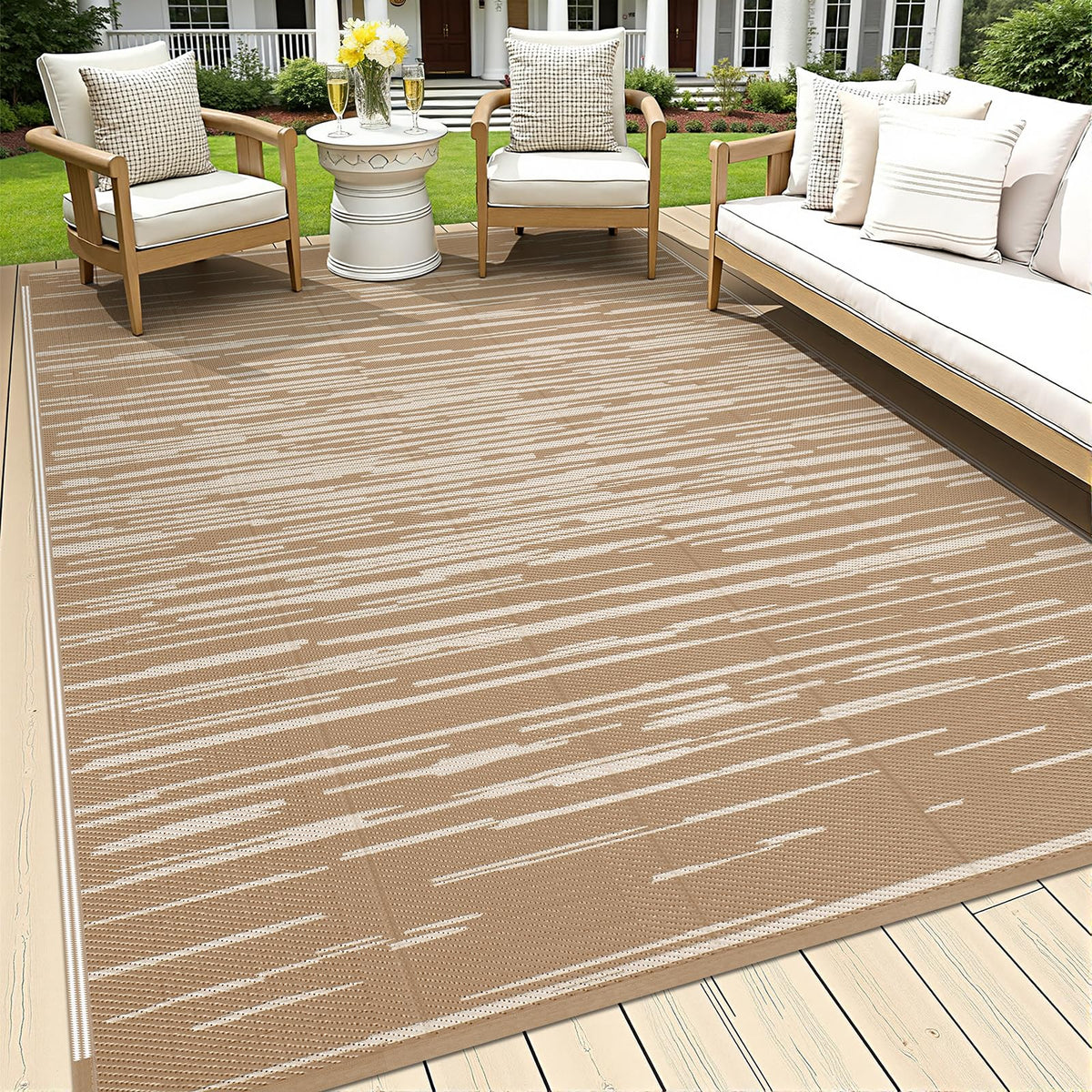 HEBE Outdoor Rug 5x8 waterproof striped design ideal for easy patio cleanup