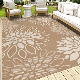 HEBE outdoor rug 8x10 with floral reversible design for two patio looks