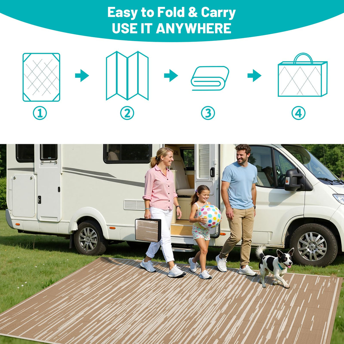 HEBE Outdoor Rug 8x10 with stakes for stable, non-slip placement.