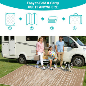 HEBE Outdoor Rug 8x10 with stakes for stable, non-slip placement.