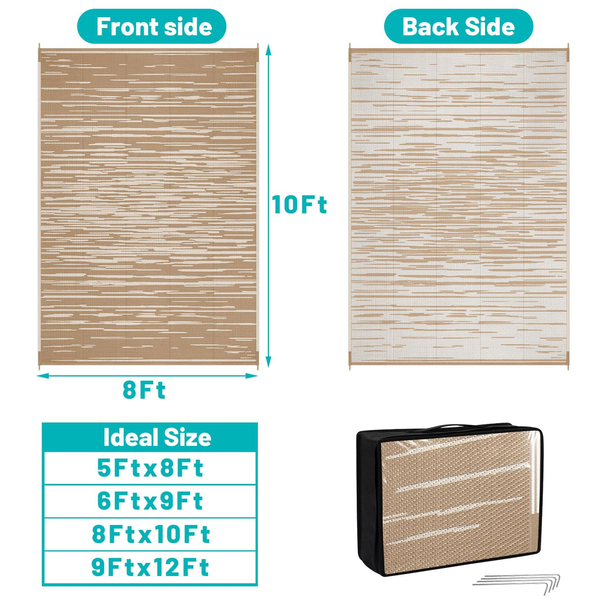 HEBE Outdoor Rug 8x10 with reversible stripe design for quick style updates.