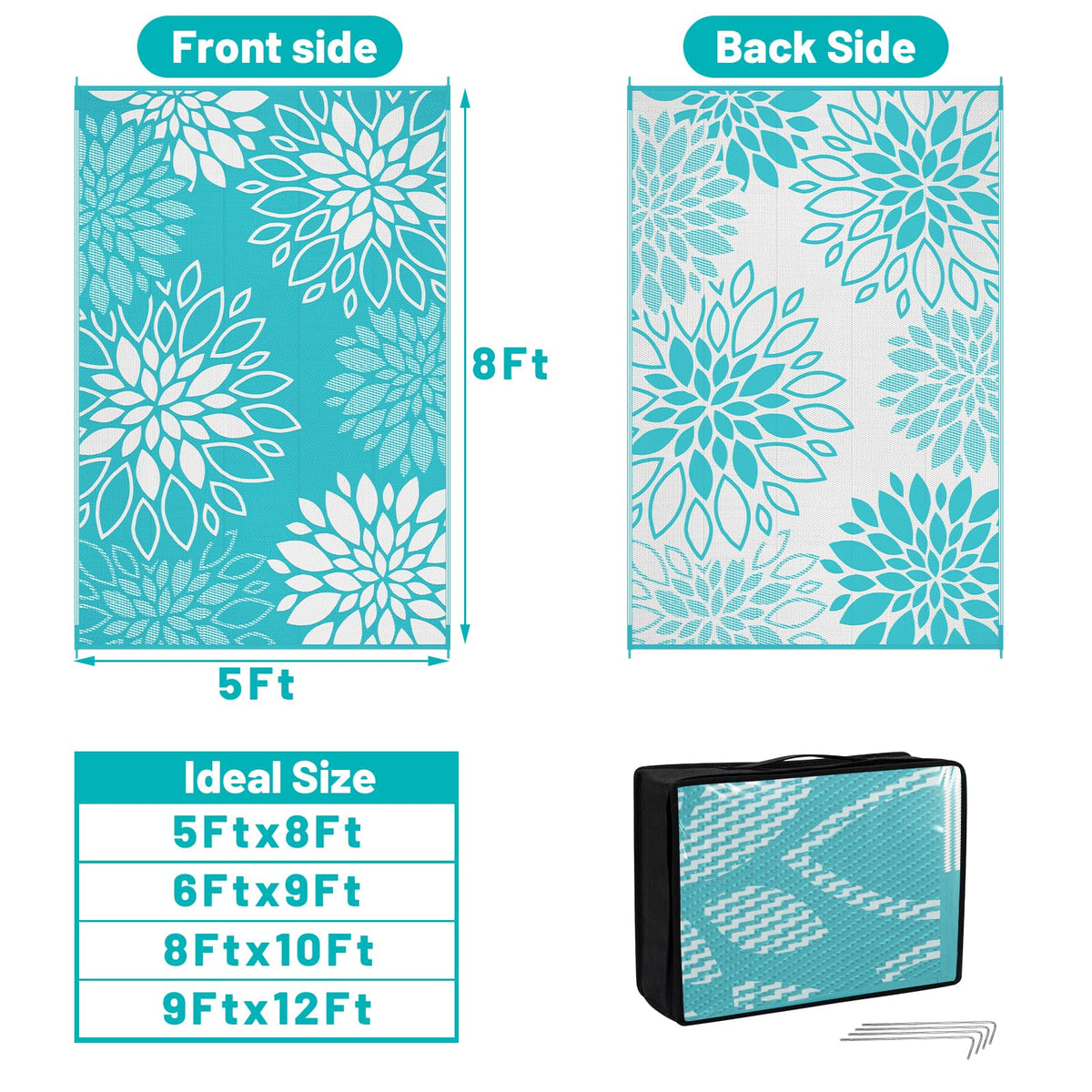 Outdoor rug resists fading due to UV coating for sunlit patios