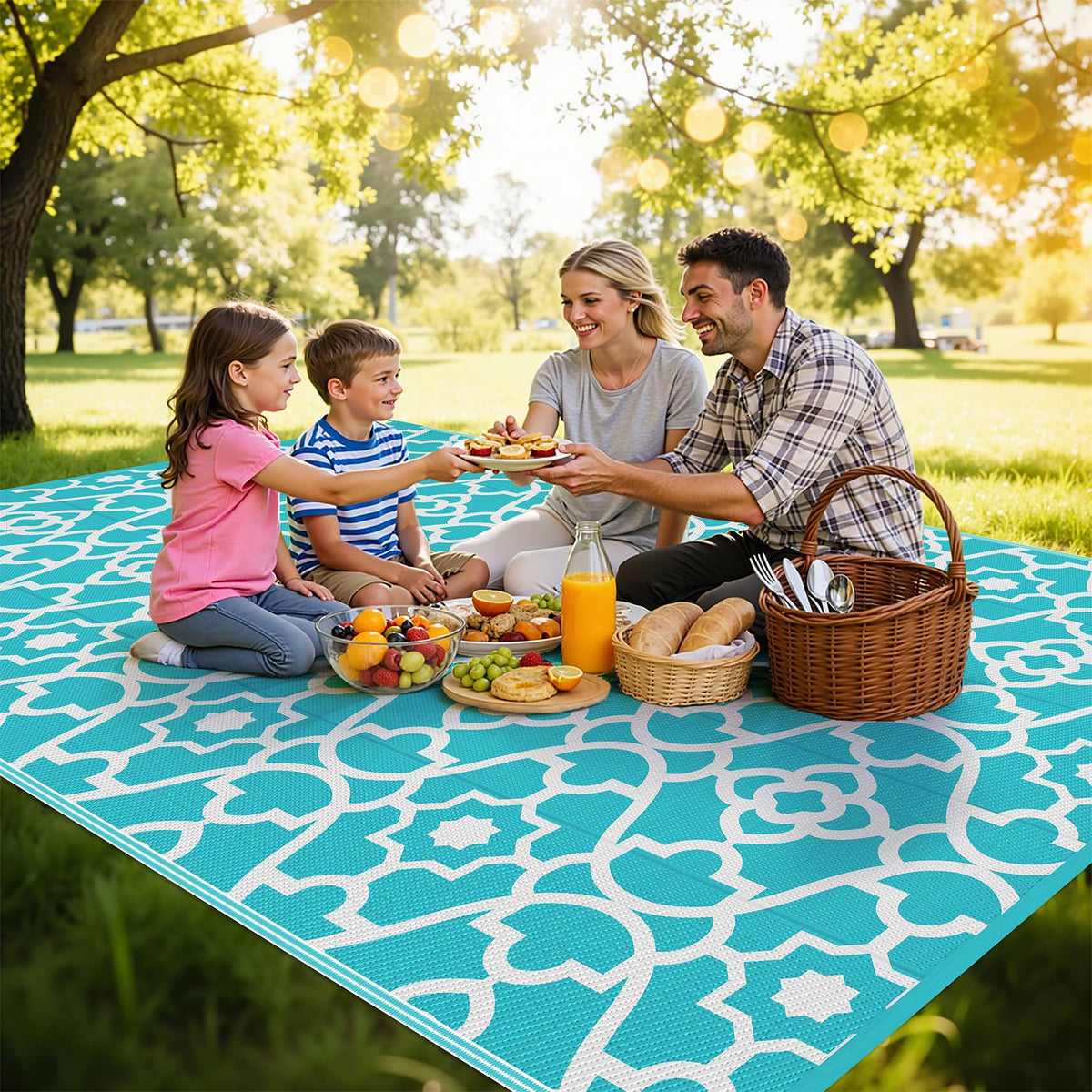HEBE outdoor rug is lightweight and foldable with carrying bag