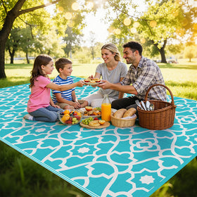 HEBE outdoor rug is lightweight and foldable with carrying bag