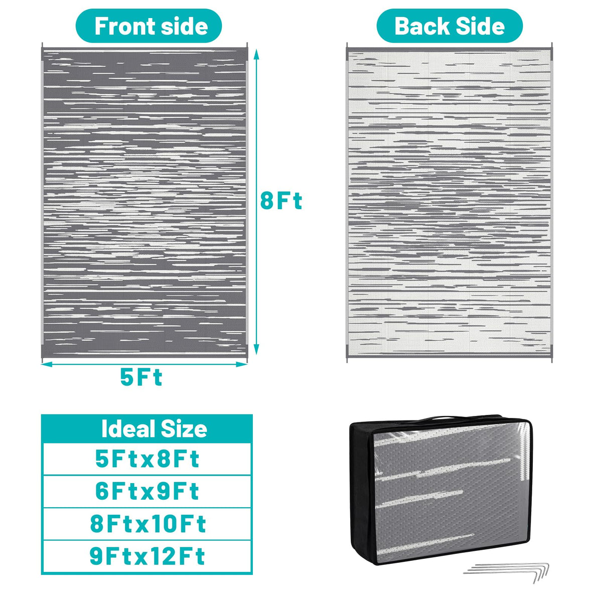 HEBE Outdoor Rug reversible stripes showing two style options