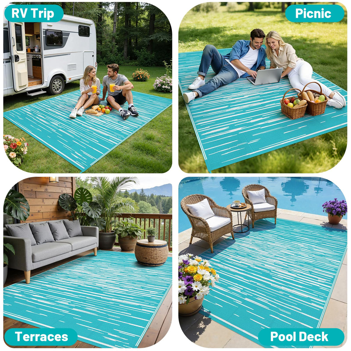 HEBE outdoor rug suits RV camping with quick-dry convenience.