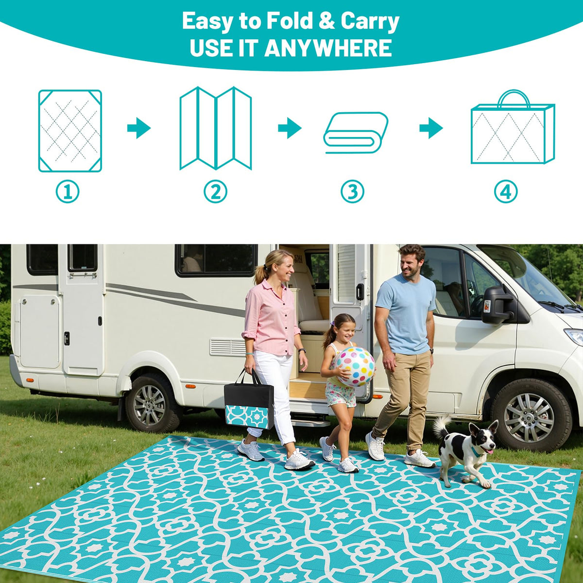 HEBE outdoor rug with UV-weatherproof coating for outdoor longevity