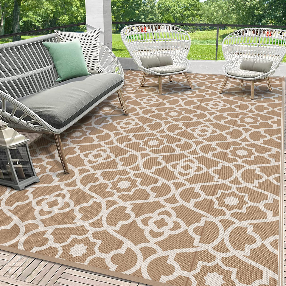 HEBE outdoor rug waterproof 6x9 for patio and deck, keeps surfaces dry.