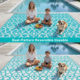 HEBE outdoor rug with waterproof drainage grid backing for stability